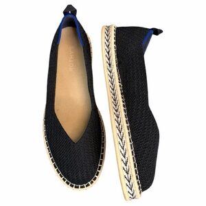 Rothy’s Black Knit Espadrille Flats 10 Washable Sustainable Comfort Quiet Luxury